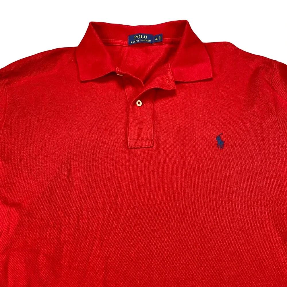Polo Ralph Lauren Mens LT Tall Red Short Sleeve Pique Cotton Polo Shirt Pony - Picture 3 of 11